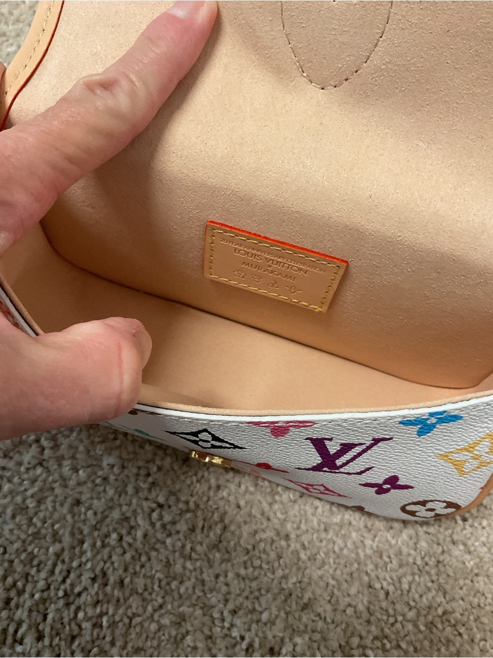 NWOT White Multicolor Monogram Crossbody Bag with Tan Trim - Picture 6 of 11